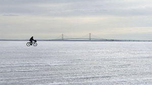 Ice-Bridge-Mackinac-Island Image of ice with bridge to Mackinac in background