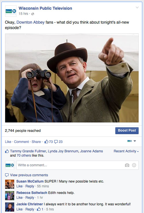 Facebook post with viewer comments